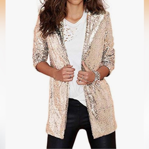 HAODUOYI Jackets & Blazers - HAODUOYI Shimmering Gold Sequin Top